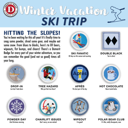Winter Ski Vacation Demerit Badges - iron-on, velcro, adhesive patches