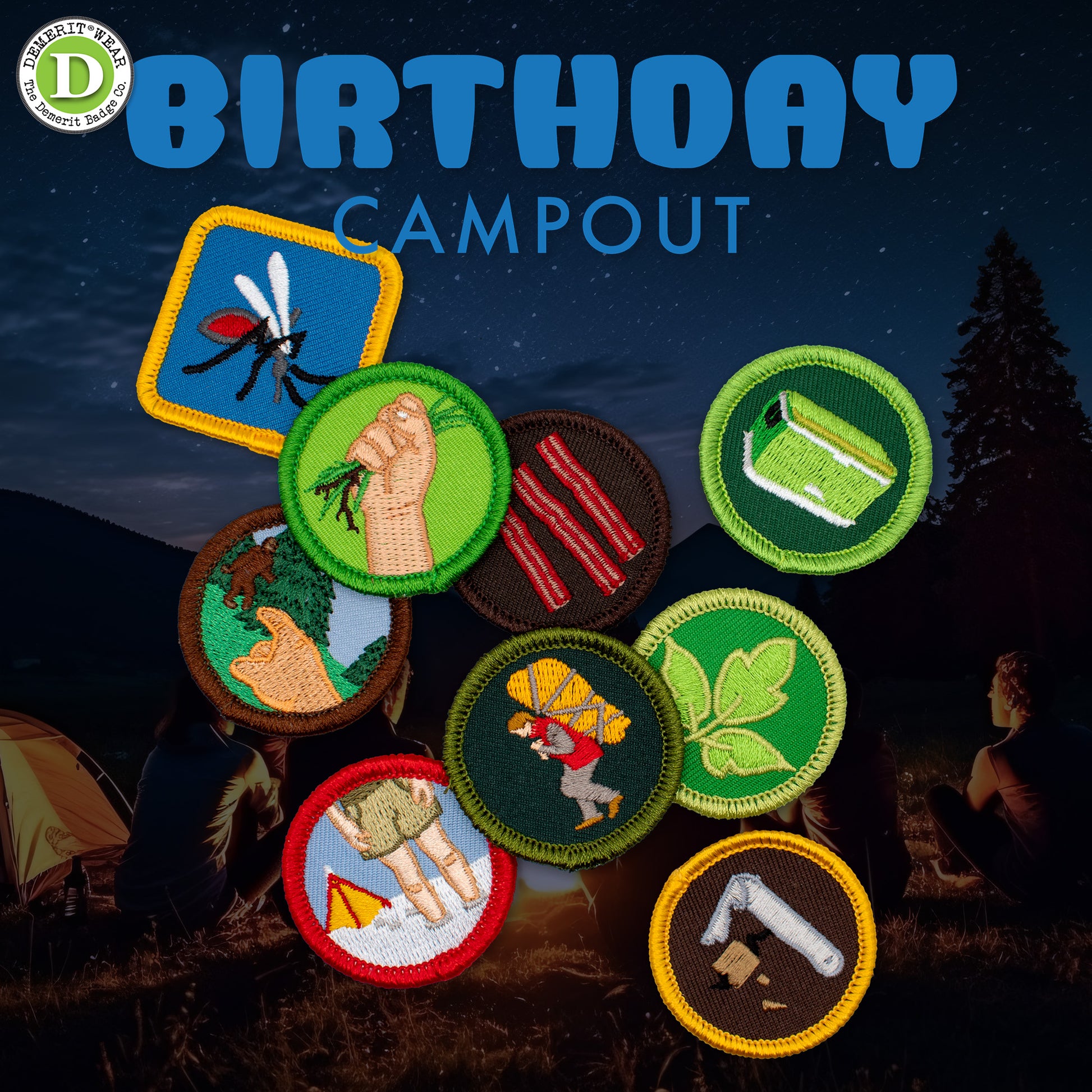 Campout Birthday Demerit Badge Bundle - Fake Merit Badges