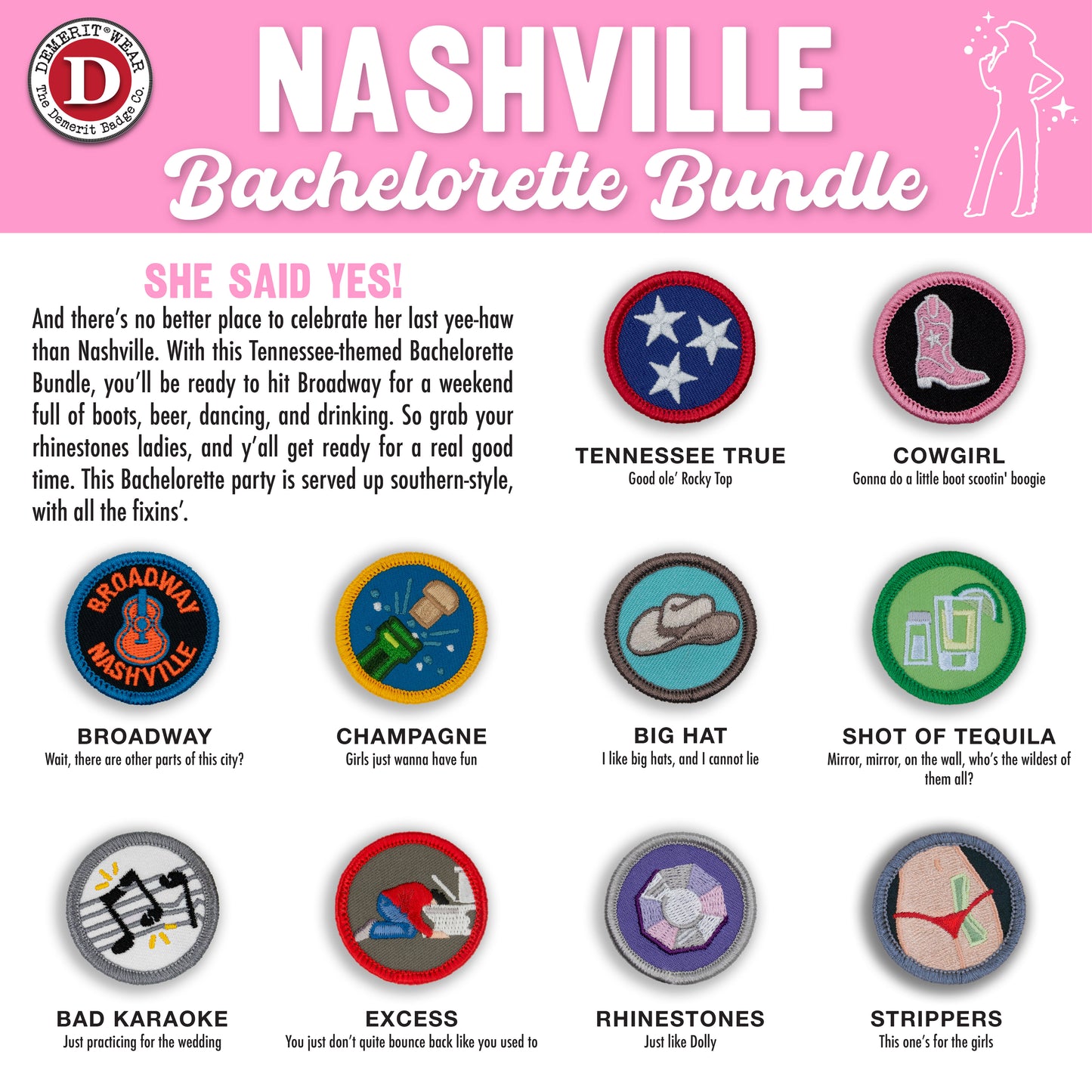 Nashville Bachelorette Party Demerit Patches